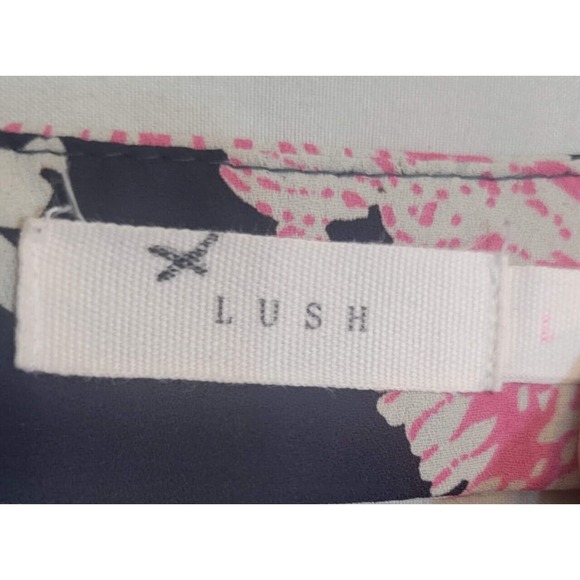 Lush Mini Blue Pink Floral Sleeveless Skater Dress V-Neck Key Hole Back Sz L - Picture 8 of 8